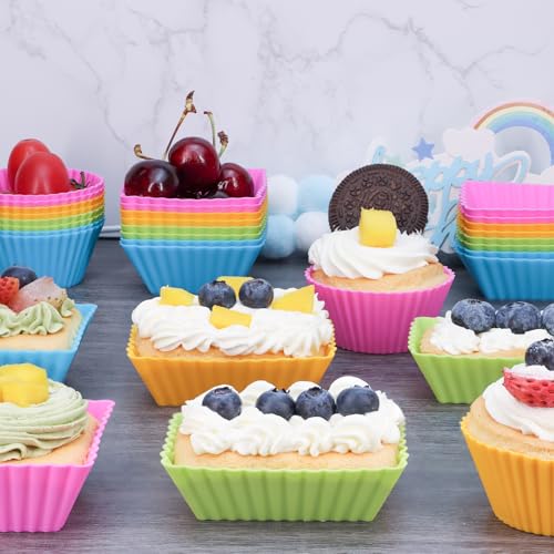 24Pack Silicone Muffin Baking Cups Cupcake Liners Lunch Box Bento Dividers (Colorsful / Regular Size)