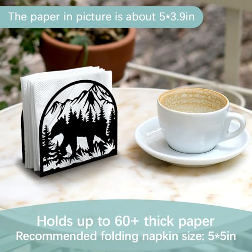Forest Mountain Decorative Black Metal Napkin Holder for Table