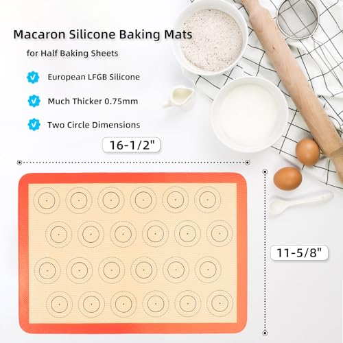 Macaron Silicone Baking Mats for Half Sheet Pan (Bright Orange / 16.5"L x 11.6"W)