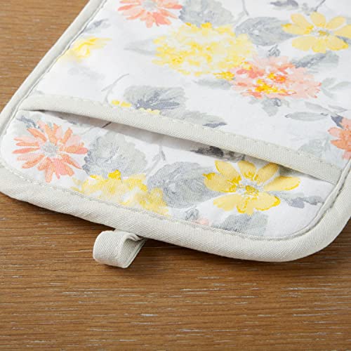 Amber Floral Oven Mitt & Pot Holder Set 2 (Yellow/Coral)