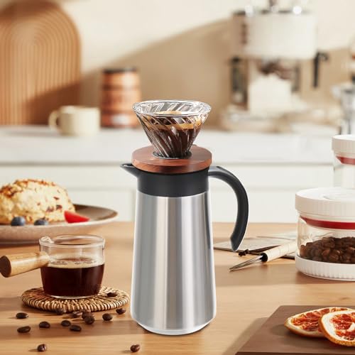 28oz Small Coffee Carafe Insulated Coffee Pot (Silver, Silver)