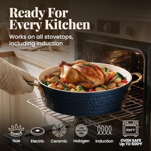 HAMMERED 20 Pc Ceramic Cookware Set (Hammered Navy)