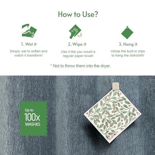 Swedish Dishcloths for Kitchen (Green Leaves)