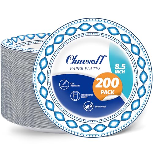 200 Pack 8.5 Inch Disposable Heavy Duty Blue Printed Paper Plate (Blue / 8.5 in)