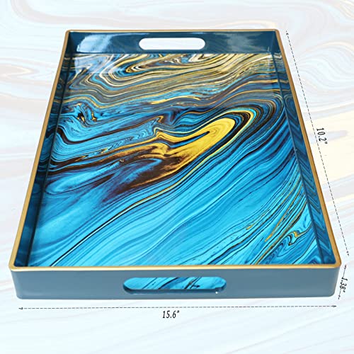 Serving Tray Marble Decorative Tray Plastic Rectangular Coffee Table Tray for Living Room (Lj03re)