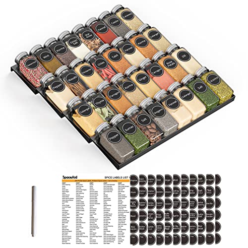 Spice Drawer Organizer with 32 Spice Jars (32 Jars, 15" Wide)
