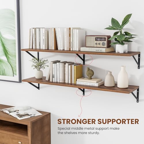 48W x 12D Deep Floating Shelves Set of 2 Walnut (Walnut With Black Metal Bracket / 48wx12dx5.8h)