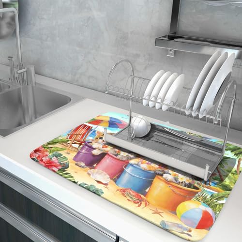 Lovely Cat Dish Drying Mat for Kitchen Counter Holiday Beach Absorbent Coffee Bar Mat 18 X 24 In (Lovely Cat Blue / 24" x 18")