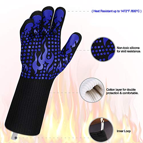 BBQ Gloves 1472F Heat Resistant Silicone Non (long / Blue)