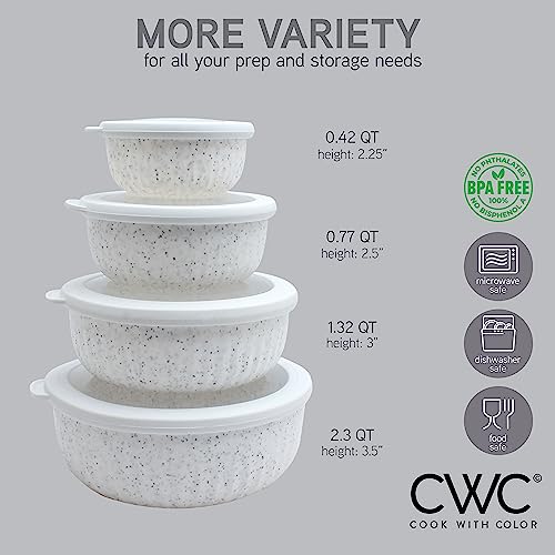 Prep Bowls with Lids (Speckled White / 8 Piece Set - Wide Bowls)