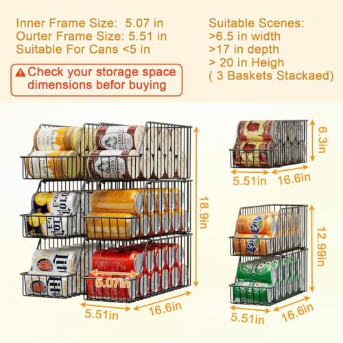 6 Pack Can Storage Organizer for Pantry (6 Pack - 6-Tier / Black)