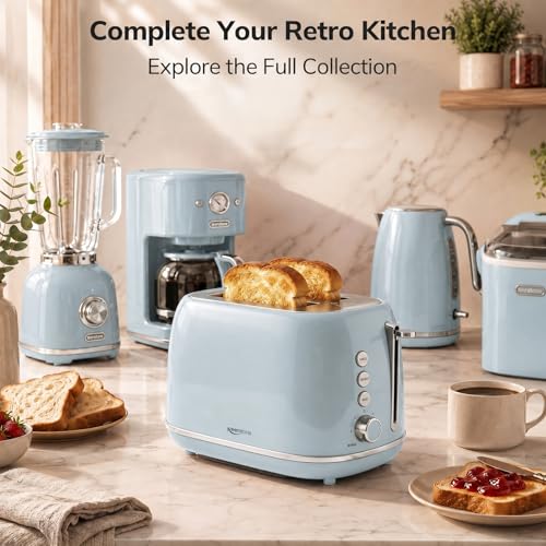 Retro 2 Slice Stainless Steel Toaster with 6 Bread Shade Settings (2 Slice / Blue)