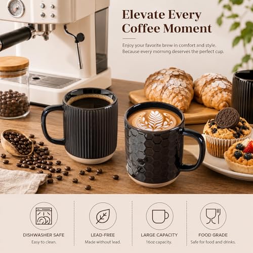 Coffee Mugs Set of 4 (Black / Set of 4 (16 Ounces))