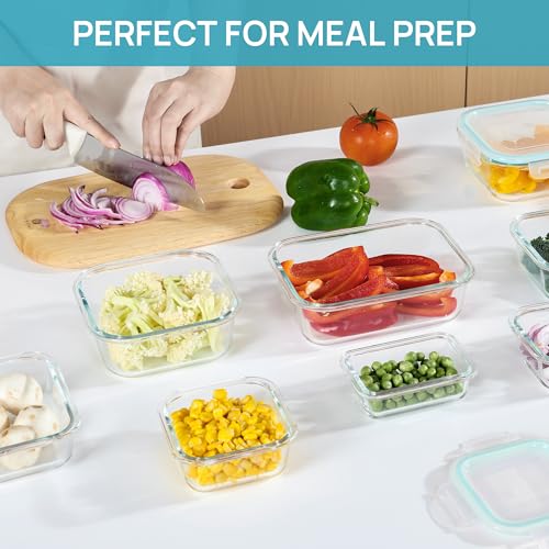 8 Pack Glass Food Storage Containers with Airtight Lids (Grey)