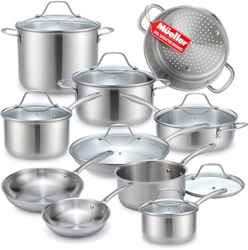 Mueller 17 Piece Stainless Steel Pots and Pans Set (17 Piece / Silver)