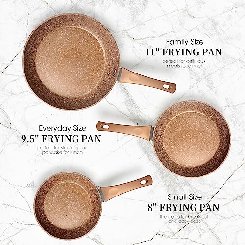 Nonstick Ceramic Frying Pans Skillets Set 8"+9.5"+11" (Gold)