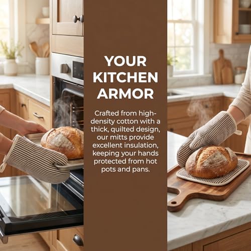 4Pcs Oven Mitts and Pot Holders (Khaki)