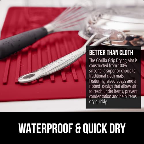 Patented BPA Free Silicone Dish Drying Mat (18" x 24" / Silicone / Red)