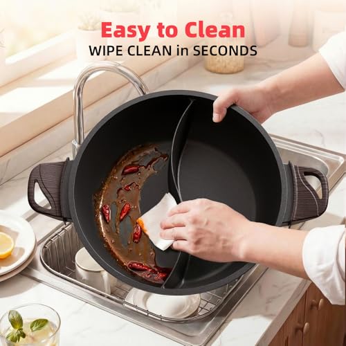 TWIN™ Dual ShabuShabu Electric Hot Pot Fast & Even Heat (Black / 4.5 Quarts)