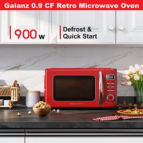 GLCMKZ09RDR09 Retro Countertop Microwave Oven with Auto Cook & Reheat (Red / .9 cu ft / Modern)