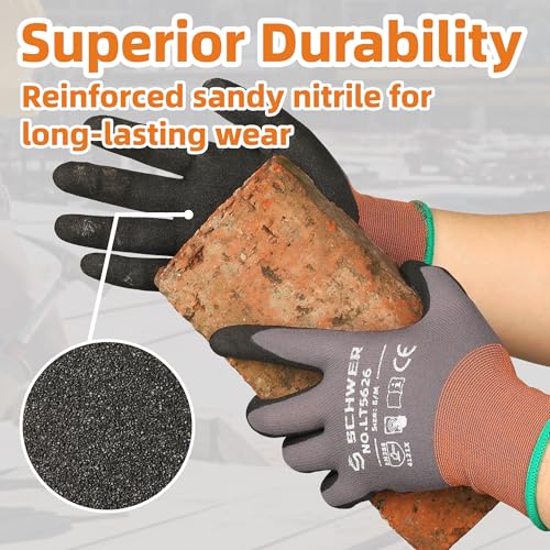 12 Pairs Work Gloves Sandy Nitrile Coated