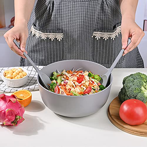 Bamboo Fiber Salad Bowl with Servers Set Large 9.8inches Nature Bamboo Mixing Bowl with Servers with Lid Spoon and Fork for Fruits