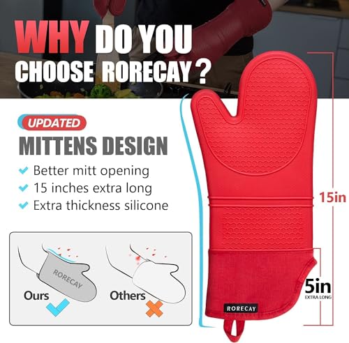 Silicone Oven Mitts and Pot Holders Sets (Red)