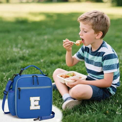 Lunch Box Kids Large Initial Insulated Lunch Bag for Girls (Blue / E)