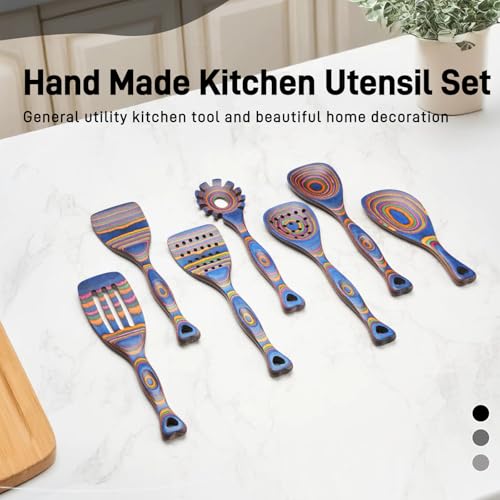 Pakkawood Wooden Cooking Utensils Set 7 (Blue)