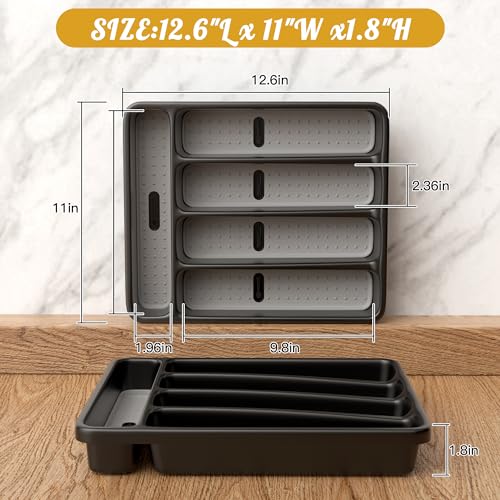 Silverware Organizer for Kitchen Drawer (Normal / Black)