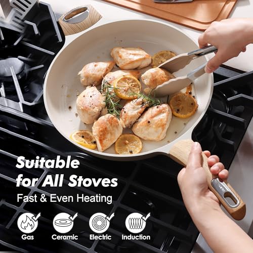 12.5inch Ceramic Nonstick Frying Pan Paella Pan Skillet (12.5 Inch / CERAMIC Taupe)