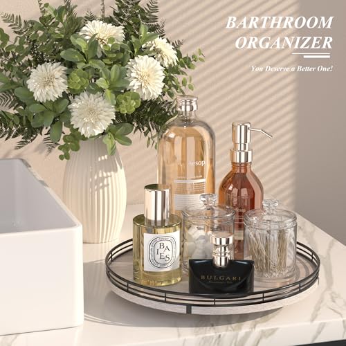 13 Inch Rustic Whitewashed Oak Lazy Susan Vanity Tray