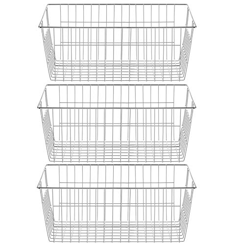 Farmhouse Freezer Bastets Organizer Bin Large Metal Wire Food Storage Organizer Bin Basket (3-P / Chrome)