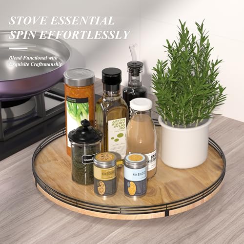 18 Inch Extra Large Farmhouse Oak Lazy Susan Organizer
