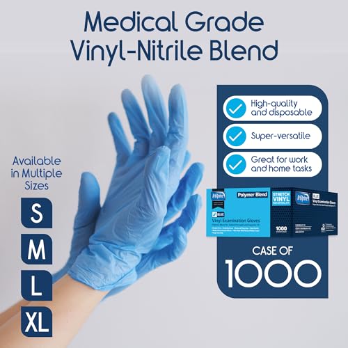 Nitrile Vinyl Blend Gloves Disposable Latex Free Multipurpose Blue Disposable Gloves Cooking Gloves Cleaning Gloves (Large)