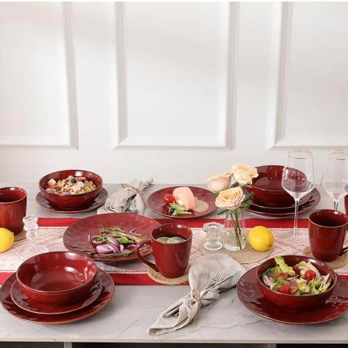 Ceramic Salad Bowls Set for Kitchen (Cherry Red)