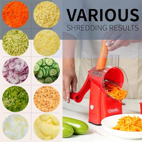 Upgrade Rotary Cheese Grater Shredder with Handle (Red)