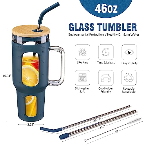 Glass Tumbler with Lid and Straw (Blue / 46 Ounces)