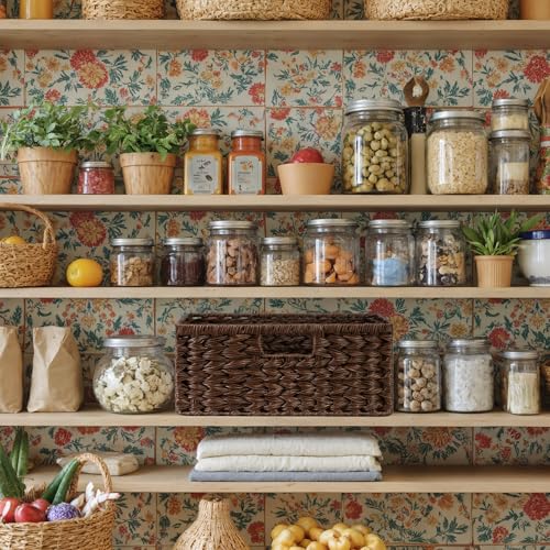 Wicker Storage Baskets for Shelves (Brown / 15"L x 11"W x 6¾"H)