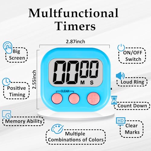 Digital Kitchen Classroom Timers for Kids Cooking 6pcs Blu Pk Pur (6 Count)