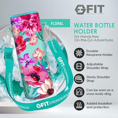 32 oz Glass Water Bottle with Time Marker (Seafoam, Floral Carrier)