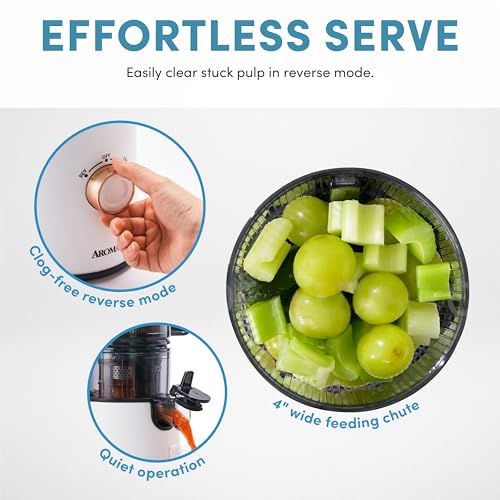 Cold Press Juice Machine Slow Masticating Fruit and Vegetable Juicer for Home with Large 4 (White)