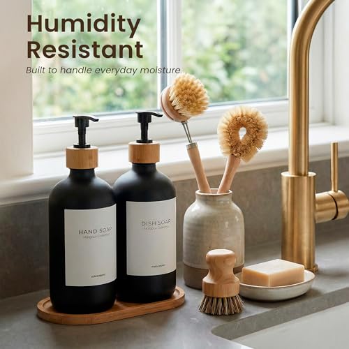 Glass Dish Soap Dispenser for Kitchen Set of 2 (Black Bottles/Black Bamboo Pumps)