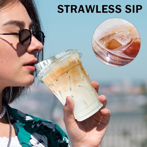 16 oz 500 Pack Clear Plastic Cups with Sip Lids (16oz-500Pack)