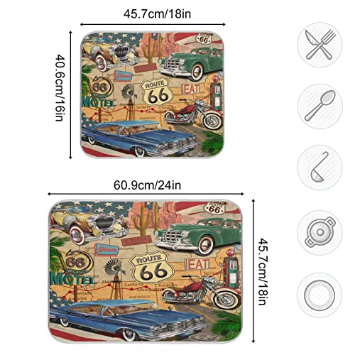 Super Absorbent Dish Drying Mat (Retro Route 66 Poster / 18" x 24")