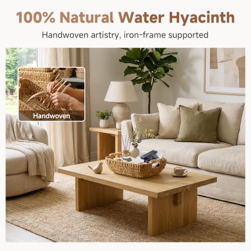 Hand Woven Storage Baskets with Wooden Handles (Natural(Water Hyacinth) / Large)