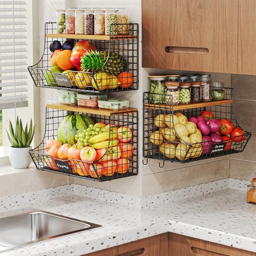 3 Pack Extra Large Fruit Basket for Kitchen with Wood Lid Nameplate (3pcs*15.72"*8.66"*10.63")