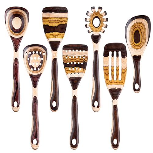 7 Piece Brown Pakkawood Utensils Set (7 PCS Brown)