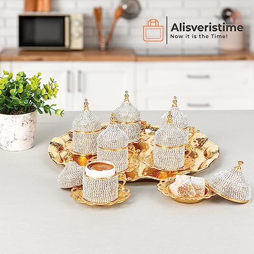 Lale Crystal Turkish Coffee Set with Tray (Gold)