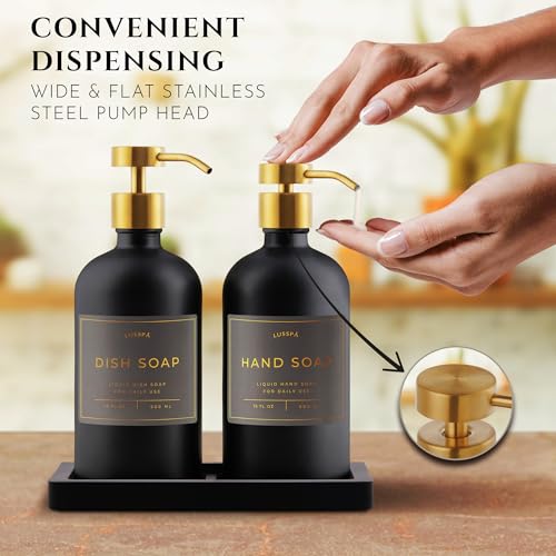 Glass Soap Dispenser Set of 2 (Black/Gold)